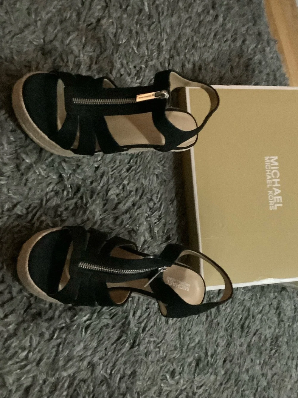 Michael Kors Black Wedge Sandals with Espadrille Platform